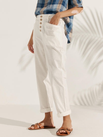 Linen Simple Button Fly Trousers HEIDI by LINTICO