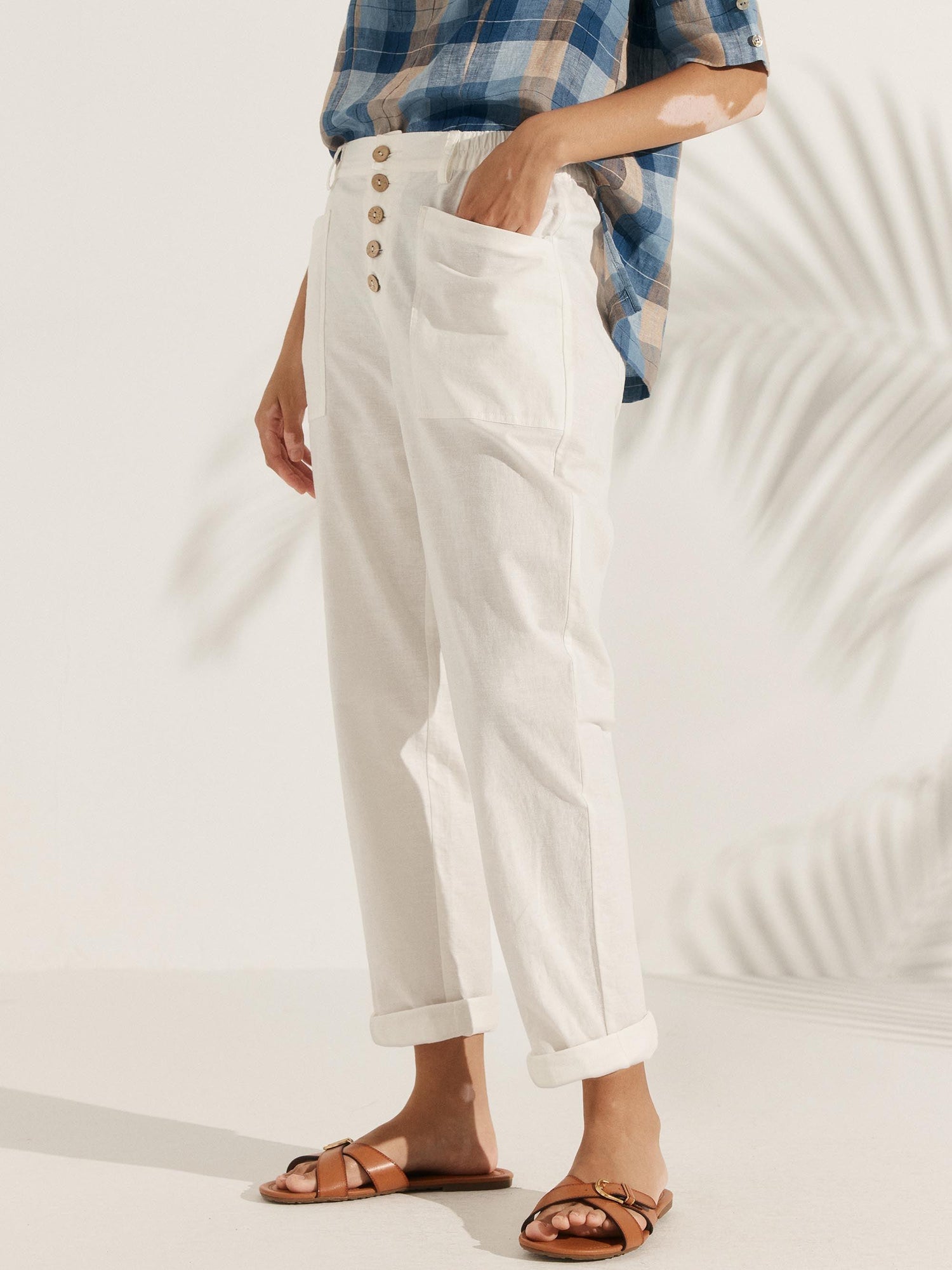 Linen Simple Button Fly Trousers HEIDI by LINTICO