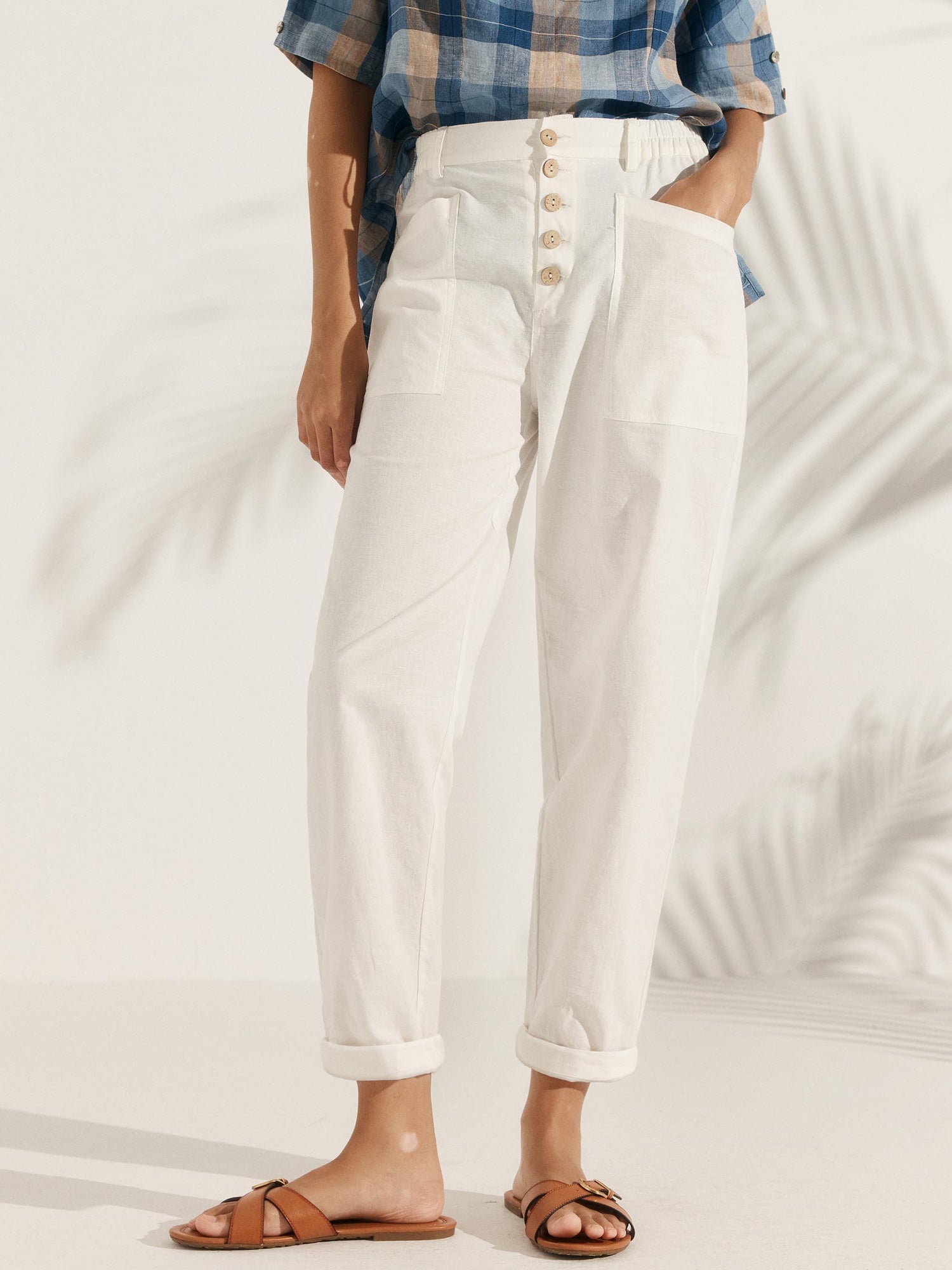 Linen Simple Button Fly Trousers HEIDI by LINTICO