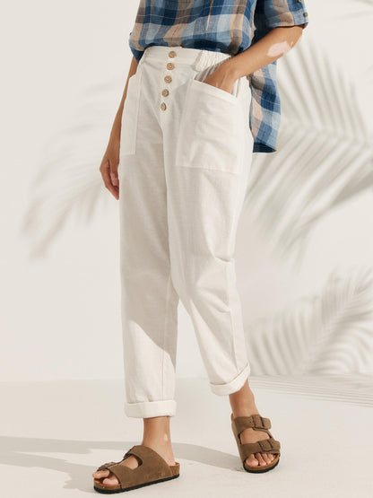 Linen Simple Button Fly Trousers HEIDI by LINTICO