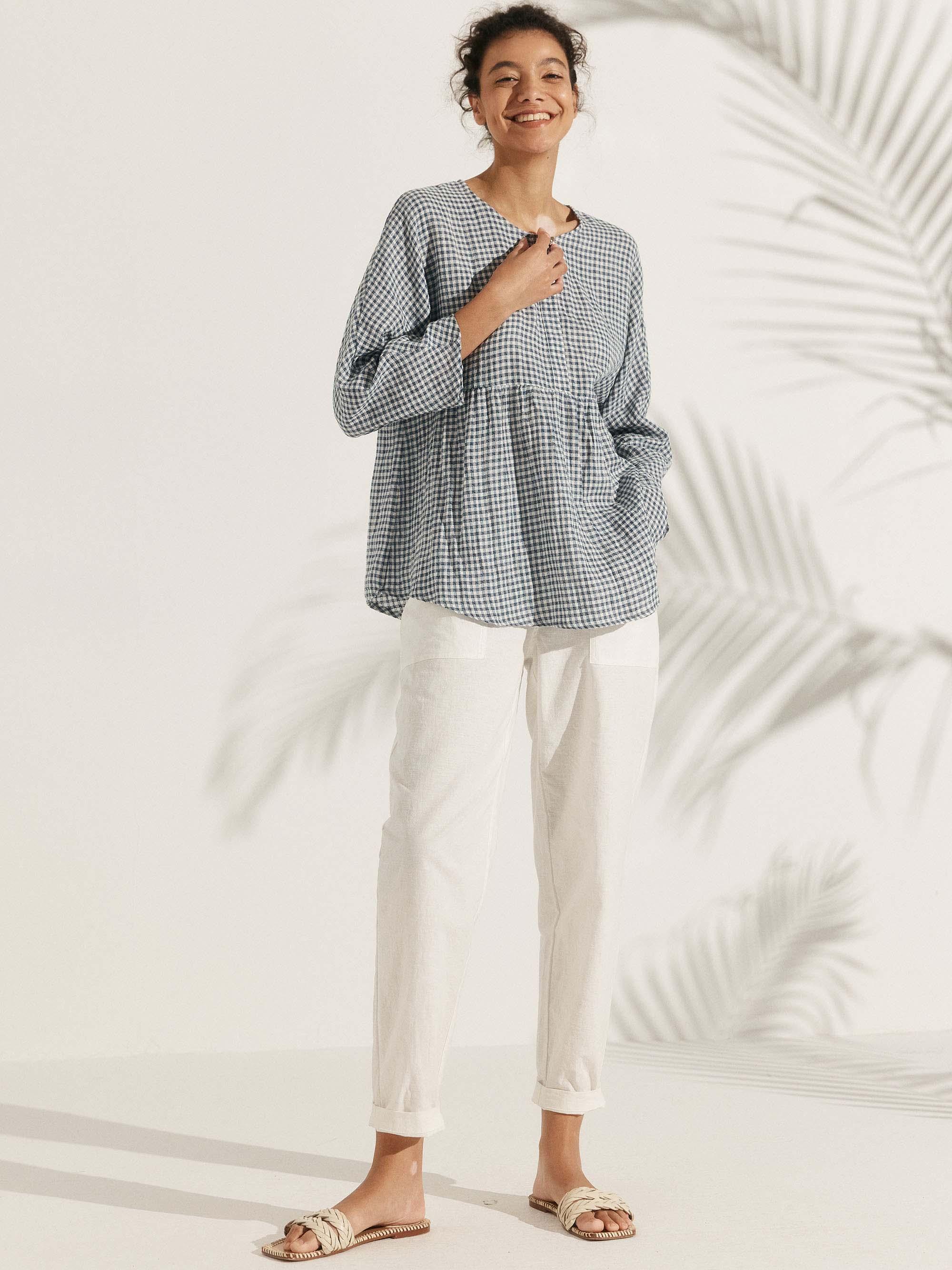 Linen Checked Long-Sleeved Top CAROLINE by LINTICO