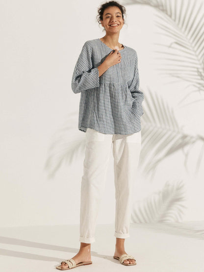 Linen Checked Long-Sleeved Top CAROLINE by LINTICO