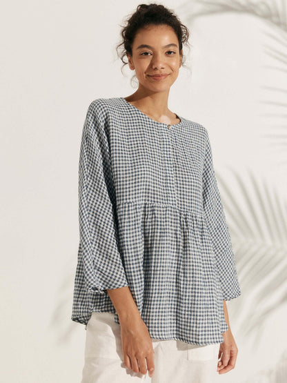 Linen Checked Long-Sleeved Top CAROLINE by LINTICO