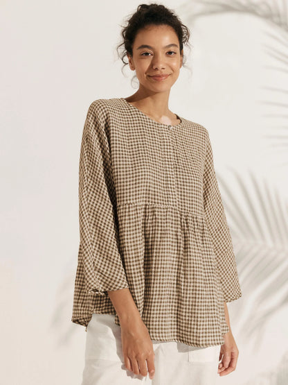 Linen Checked Long-Sleeved Top CAROLINE by LINTICO