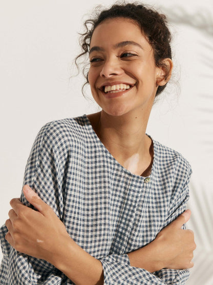 Linen Checked Long-Sleeved Top CAROLINE by LINTICO