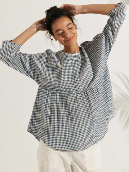 Linen Checked Long-Sleeved Top CAROLINE by LINTICO