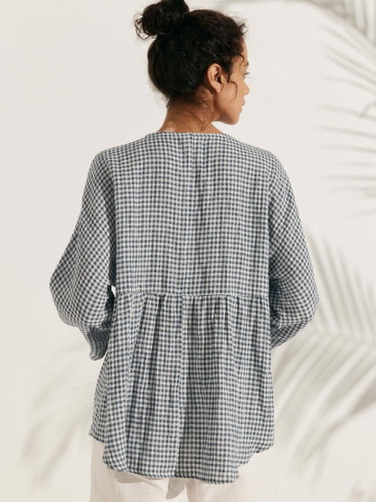 Linen Checked Long-Sleeved Top CAROLINE by LINTICO