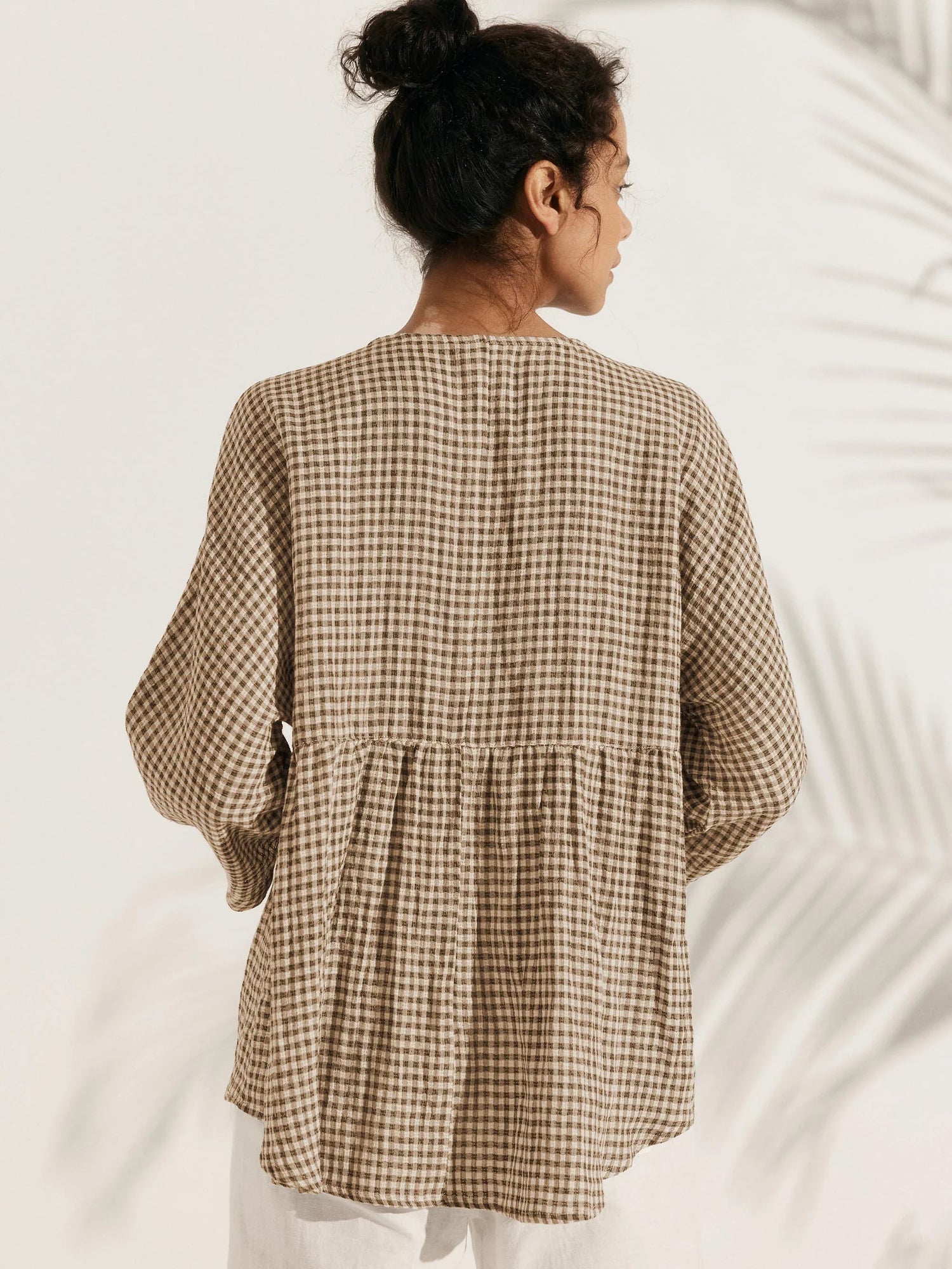 Linen Checked Long-Sleeved Top CAROLINE by LINTICO