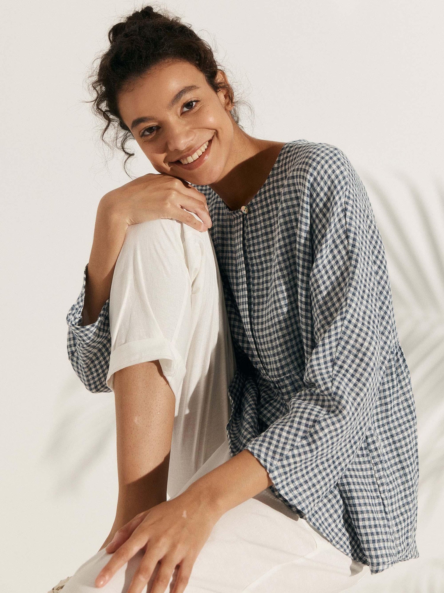 Linen Checked Long-Sleeved Top CAROLINE by LINTICO
