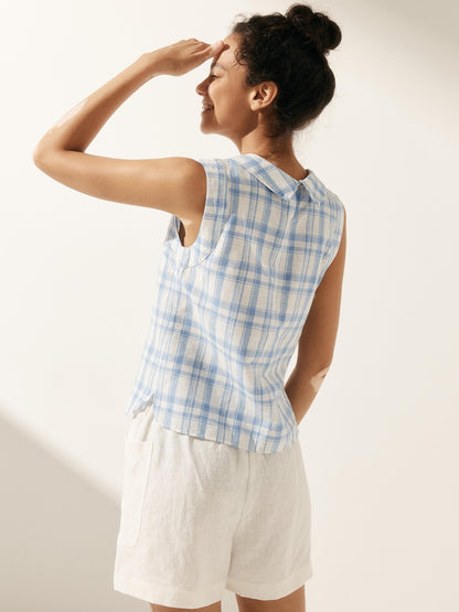 100% Linen Draped Collar Tank Top JACQUELINE by LINTICO