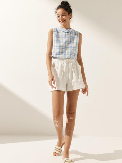 100% Linen Draped Collar Tank Top by LINTICO