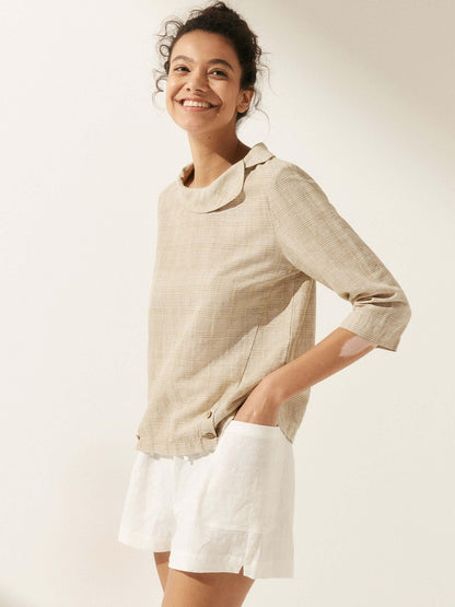 Linen Round Soft-Fold Collar Top ANAIS by LINTICO