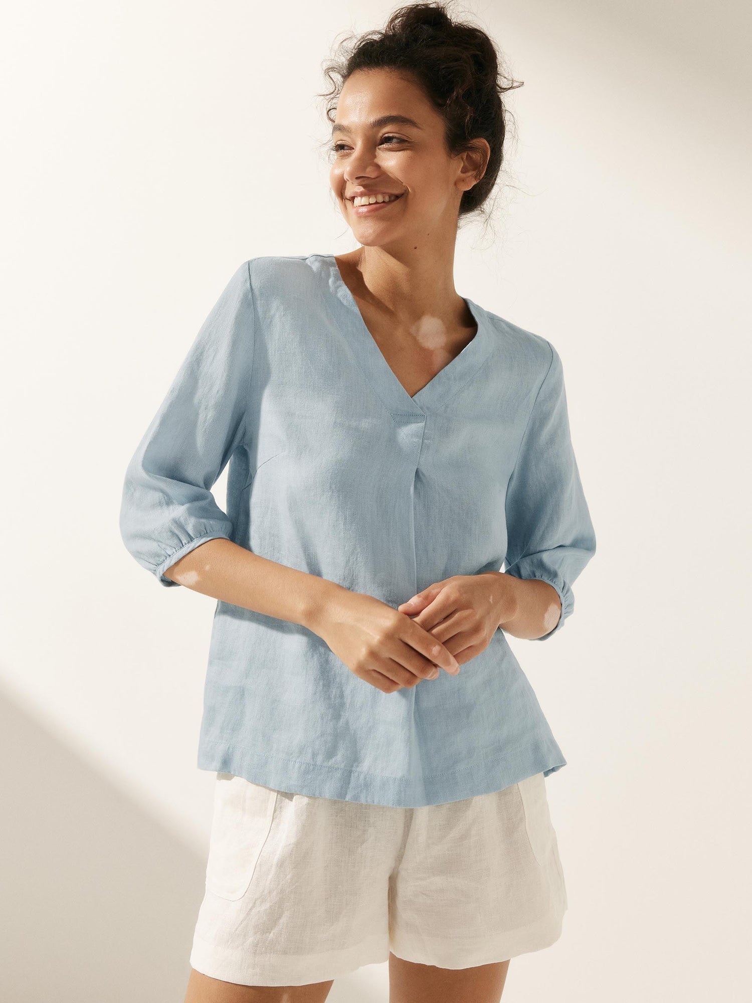 100% Linen Puff Sleeves Top LEAH by LINTICO