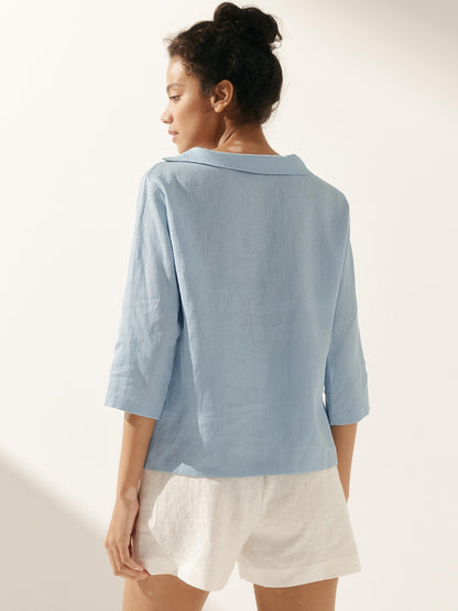 Linen Round Soft-Fold Collar Top ANAIS by LINTICO