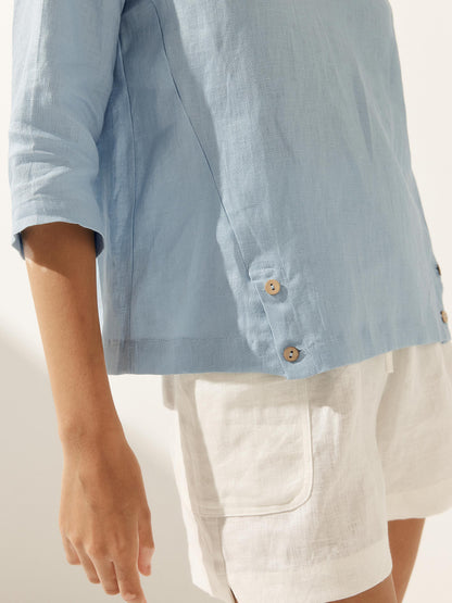 Linen Round Soft-Fold Collar Top ANAIS by LINTICO