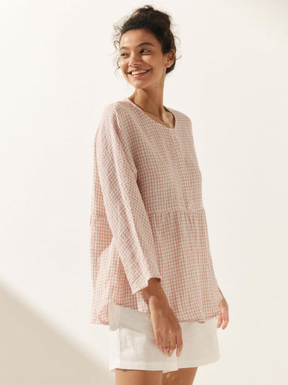 Linen Checked Long-Sleeved Top CAROLINE by LINTICO