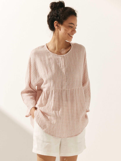 Linen Checked Long-Sleeved Top CAROLINE by LINTICO