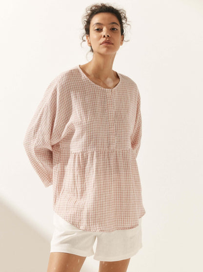 Linen Checked Long-Sleeved Top CAROLINE by LINTICO