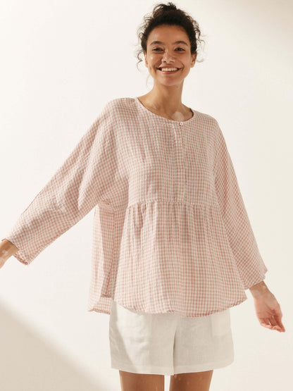 Linen Checked Long-Sleeved Top CAROLINE by LINTICO