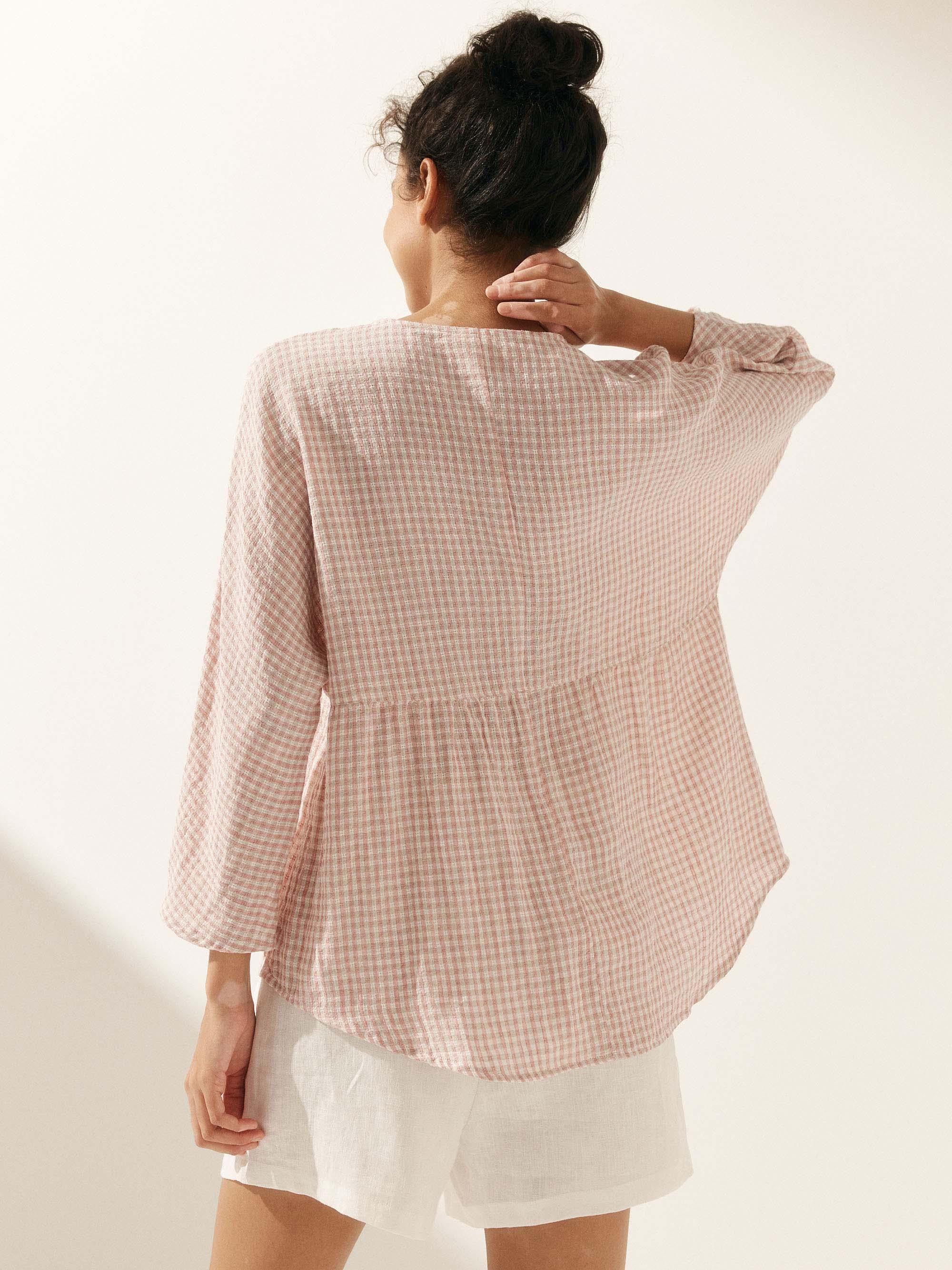 Linen Checked Long-Sleeved Top CAROLINE by LINTICO