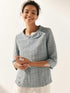 Linen Gingham Checked Round Soft-Fold Collar Top LAURA by LINTICO