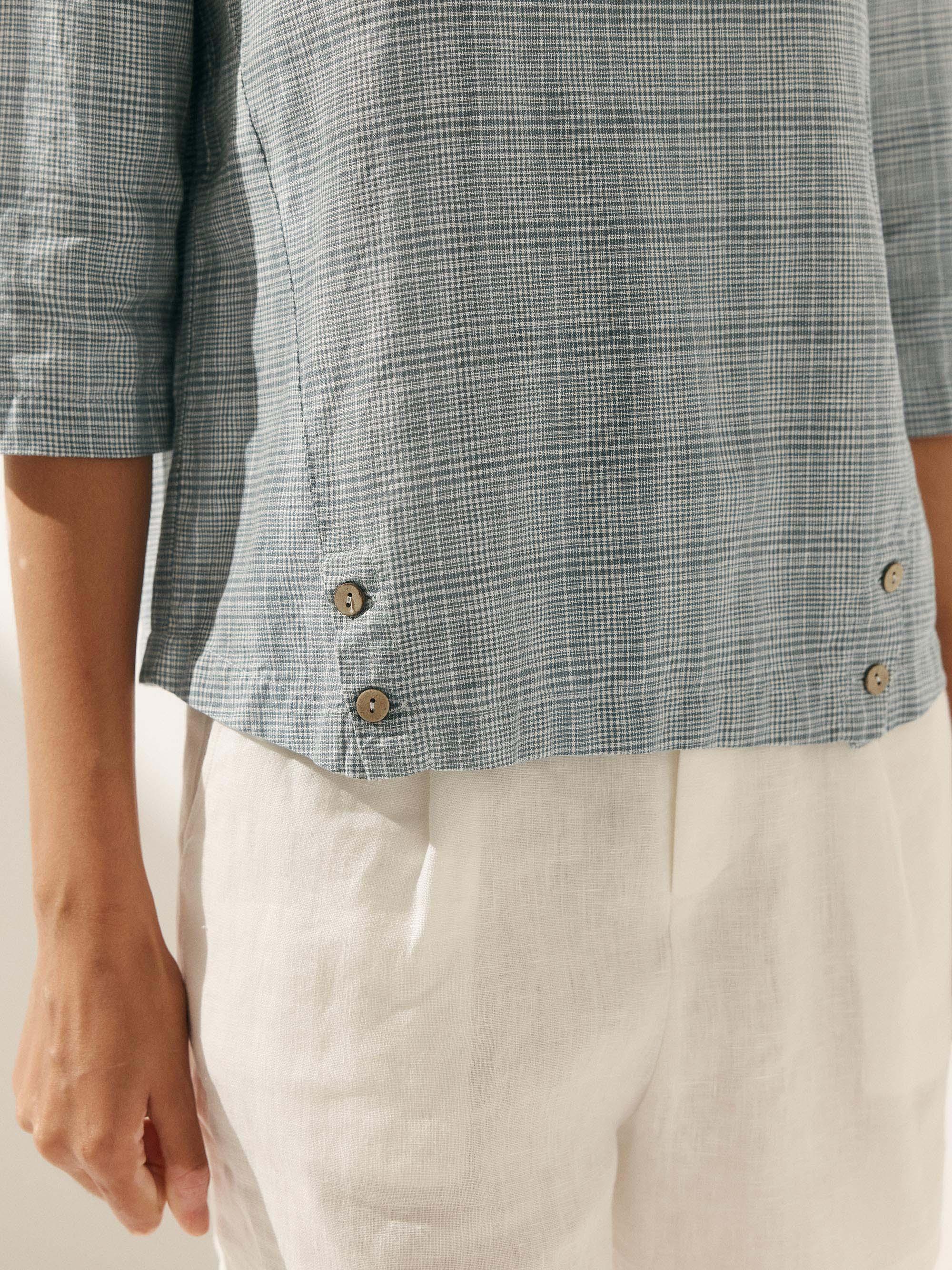 Linen Round Soft-Fold Collar Top ANAIS by LINTICO
