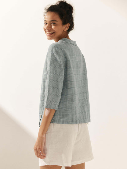 Linen Round Soft-Fold Collar Top ANAIS by LINTICO