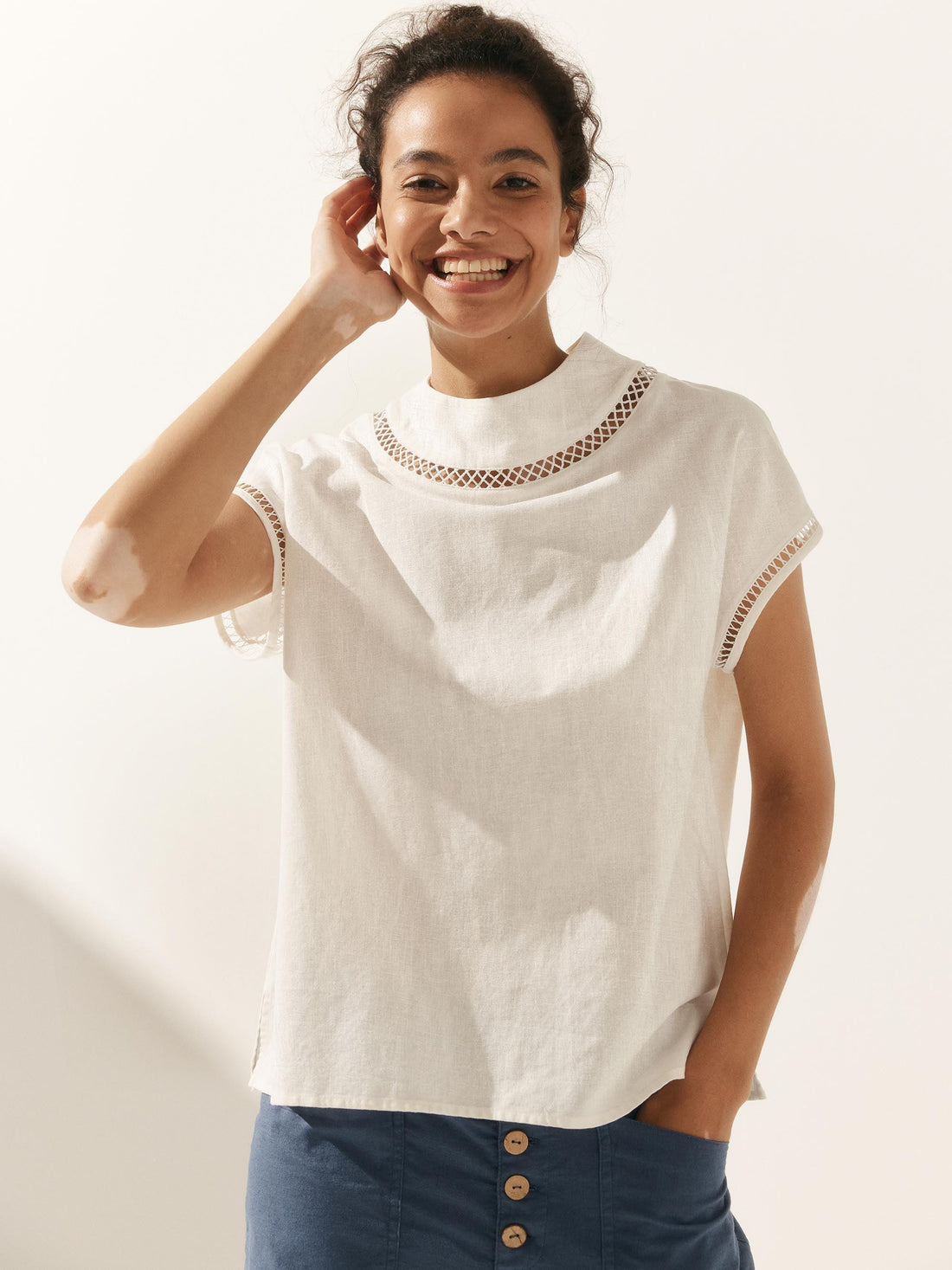 Linen Cutout Turtleneck Top QUINN by LINTICO
