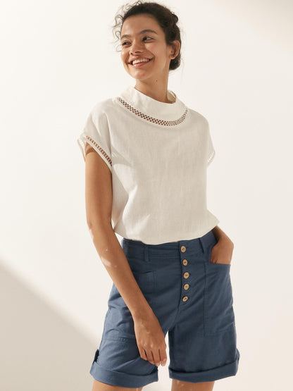 Linen Cutout Turtleneck Top QUINN by LINTICO