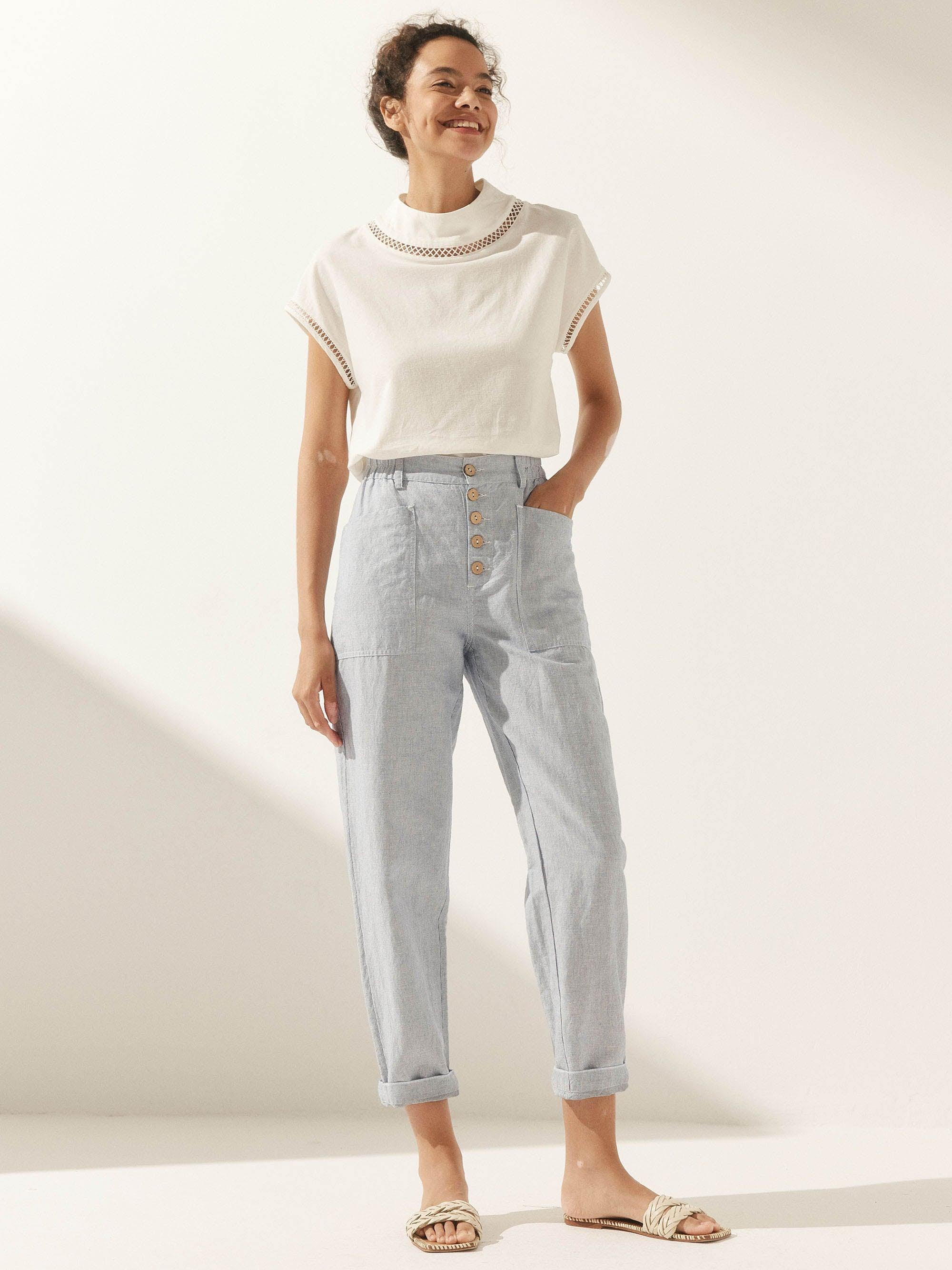 Linen Simple Button Fly Trousers HEIDI by LINTICO