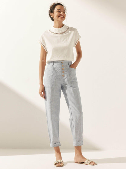 Linen Simple Button Fly Trousers HEIDI by LINTICO