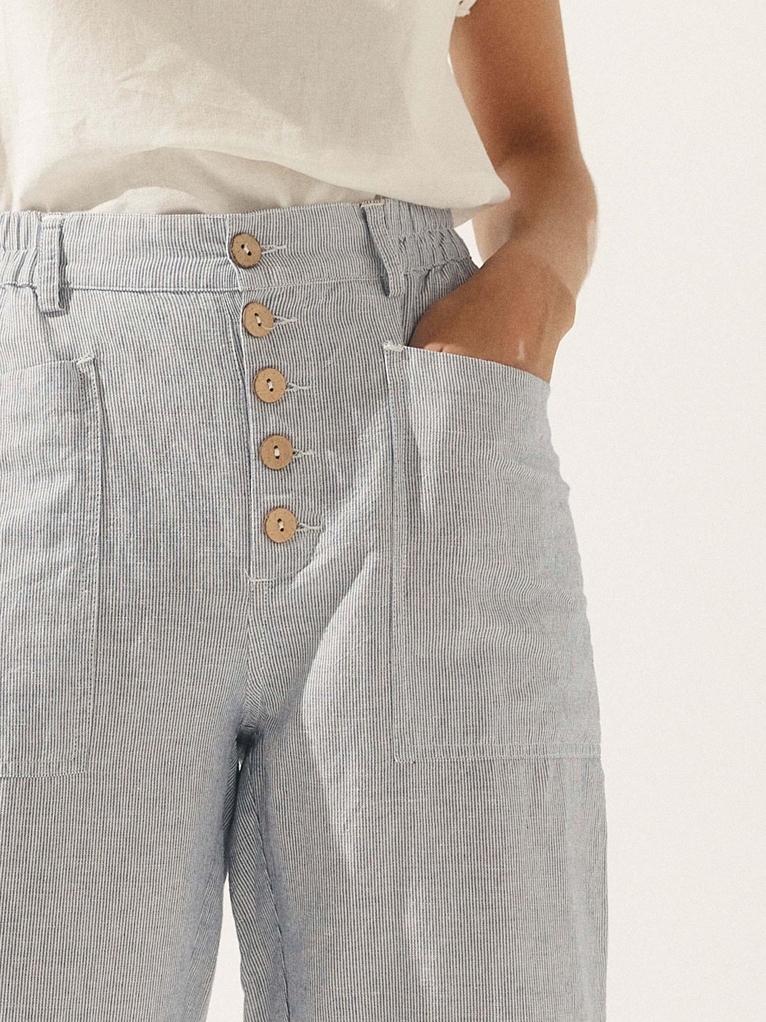 Linen Simple Button Fly Trousers HEIDI by LINTICO