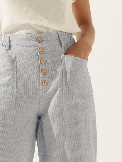 Linen Simple Button Fly Trousers HEIDI by LINTICO