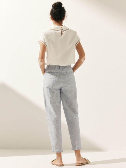 Linen Simple Button Fly Trousers HEIDI by LINTICO
