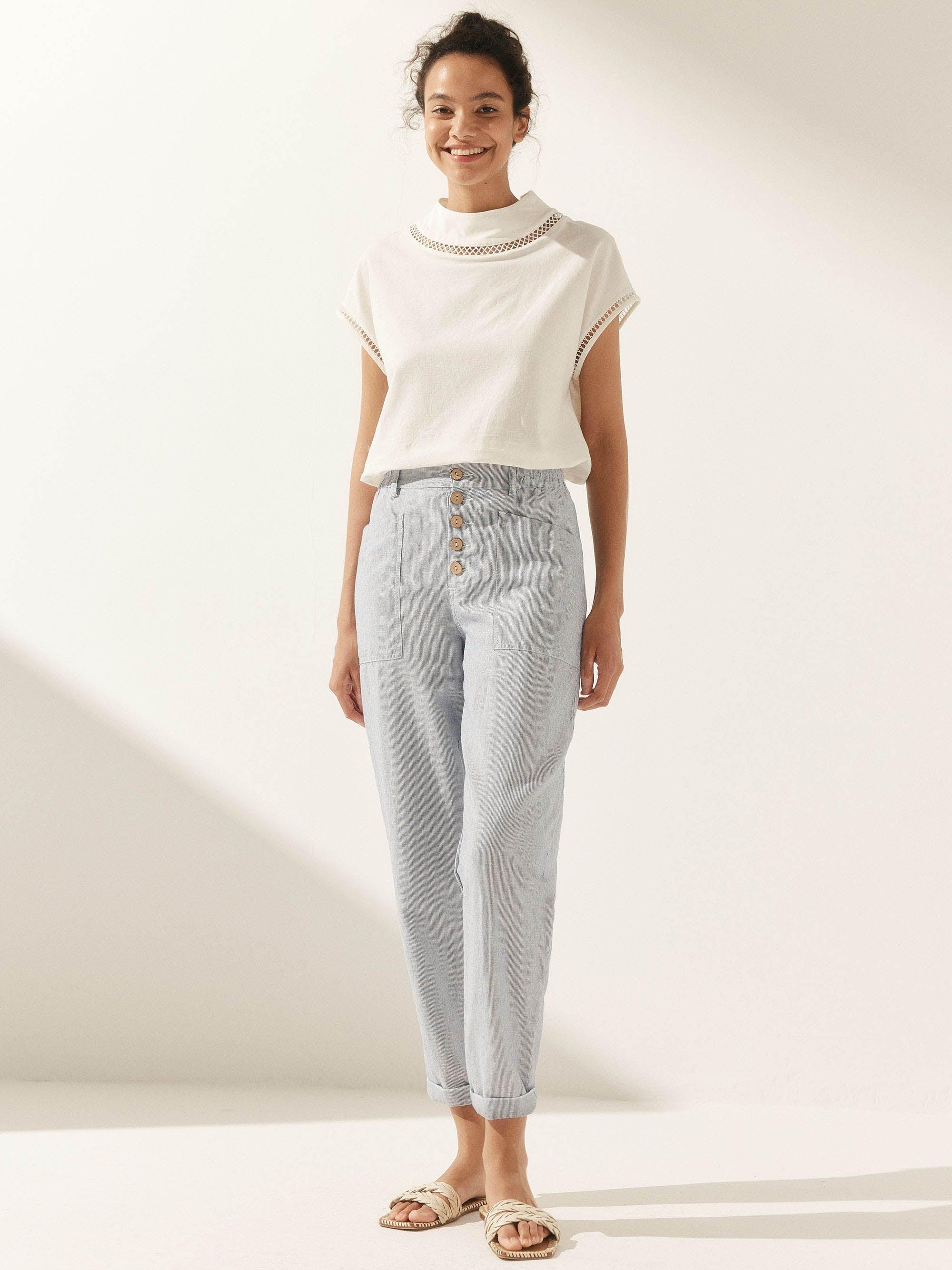 Linen Simple Button Fly Trousers HEIDI by LINTICO