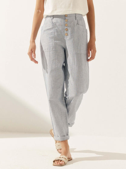 Linen Simple Button Fly Trousers HEIDI by LINTICO