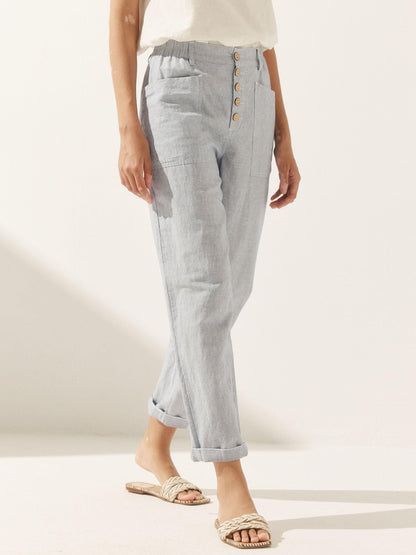 Linen Simple Button Fly Trousers HEIDI by LINTICO