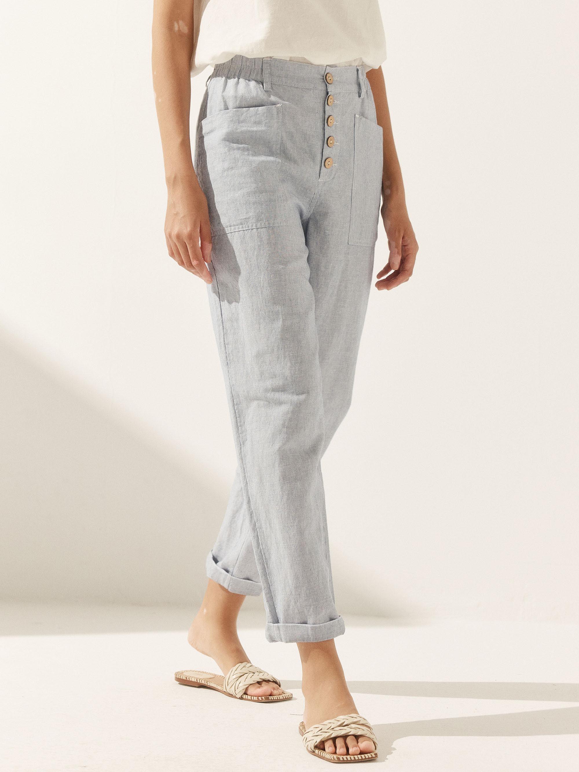 Linen Simple Button Fly Trousers HEIDI by LINTICO
