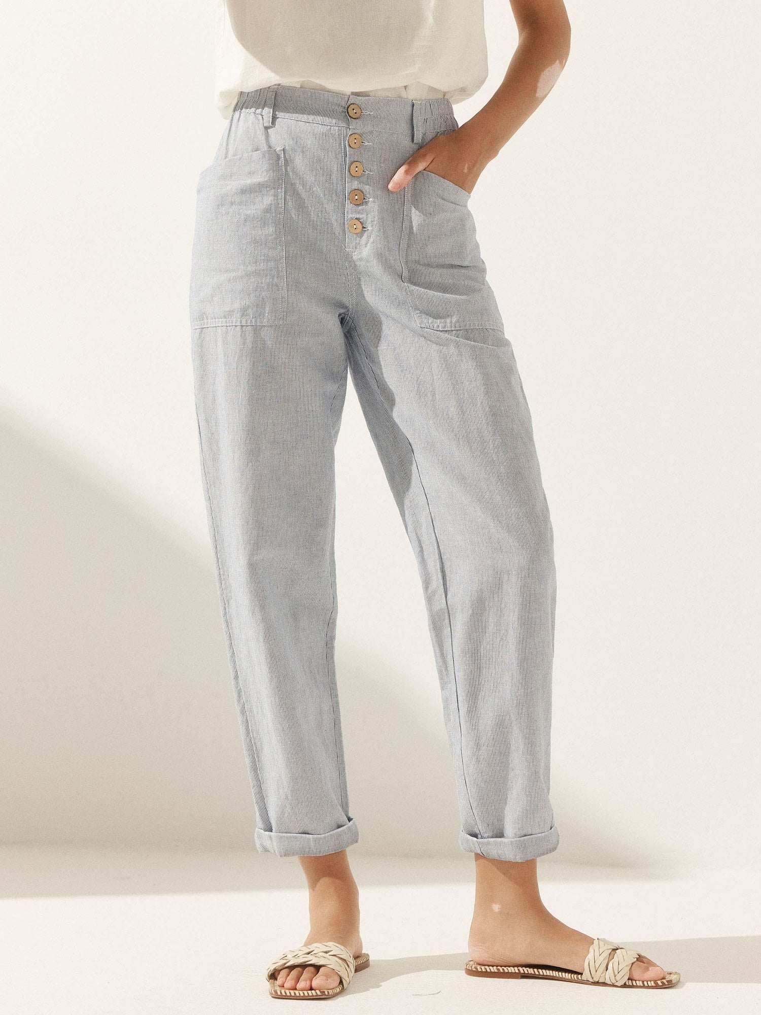 Linen Simple Button Fly Trousers HEIDI by LINTICO