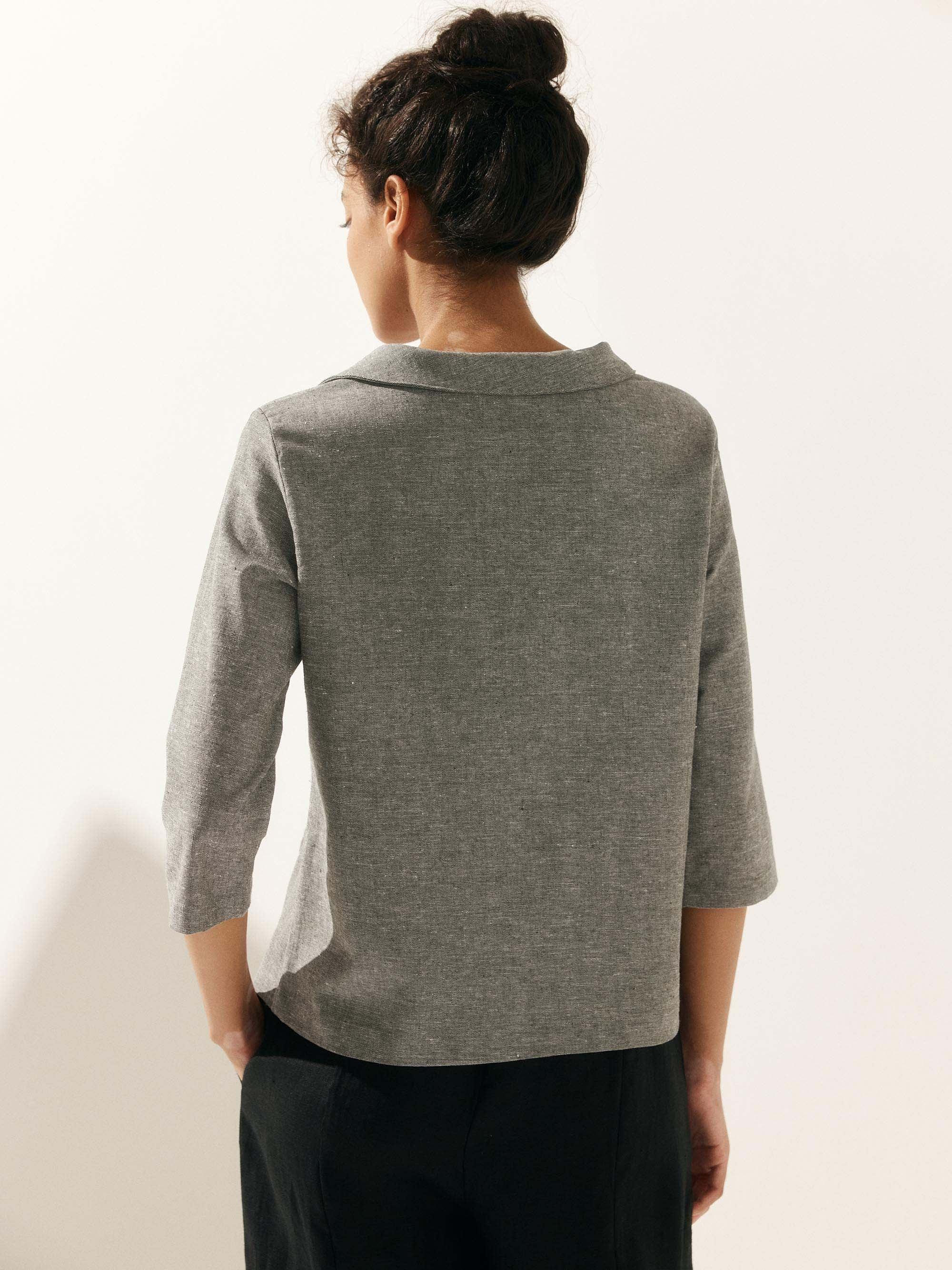 Linen Round Soft-Fold Collar Top ANAIS by LINTICO