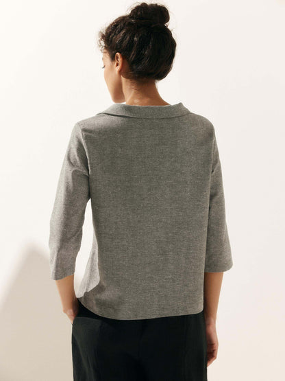 Linen Round Soft-Fold Collar Top ANAIS by LINTICO
