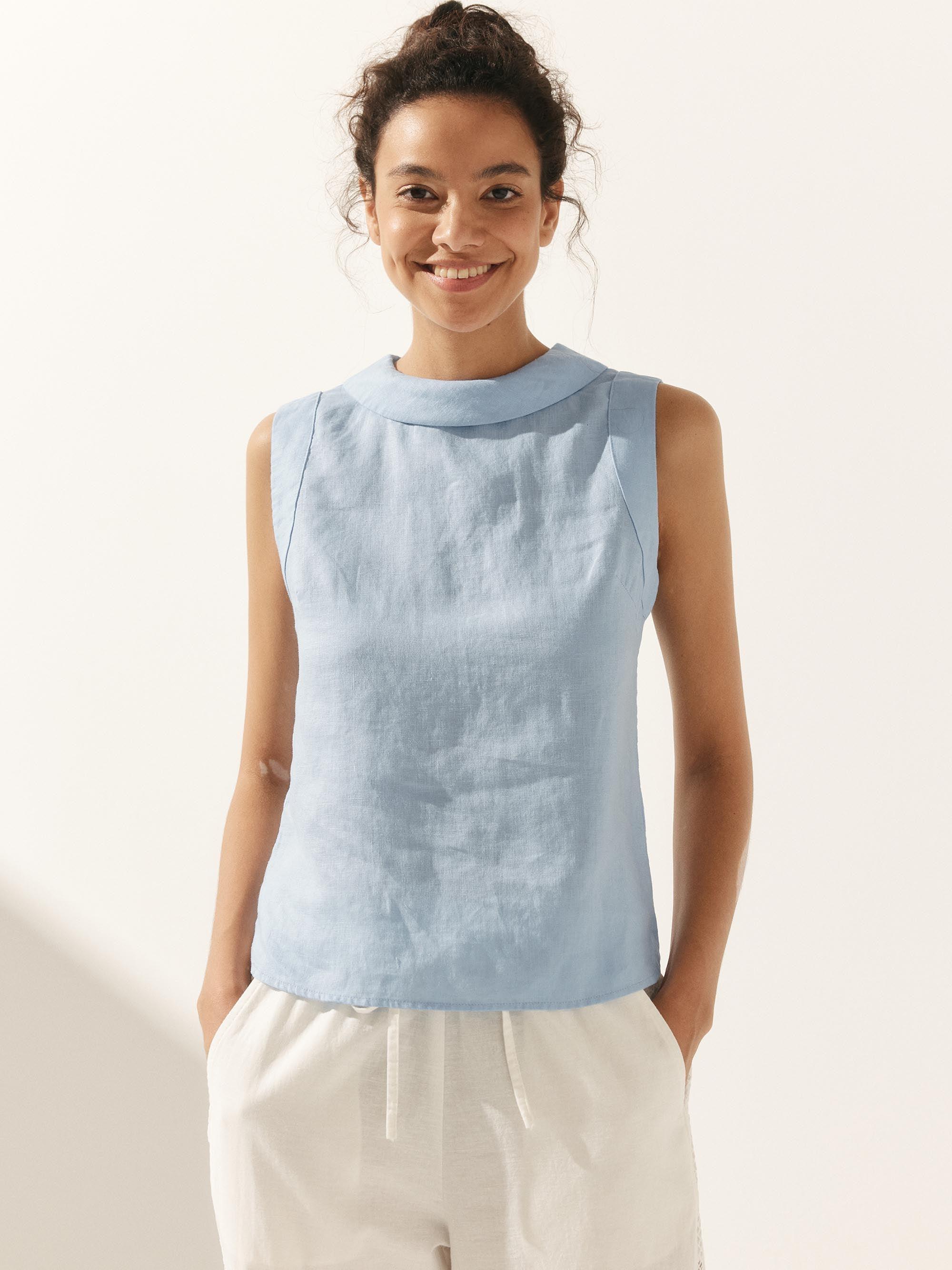 100% Linen Draped Collar Tank Top JACQUELINE by LINTICO
