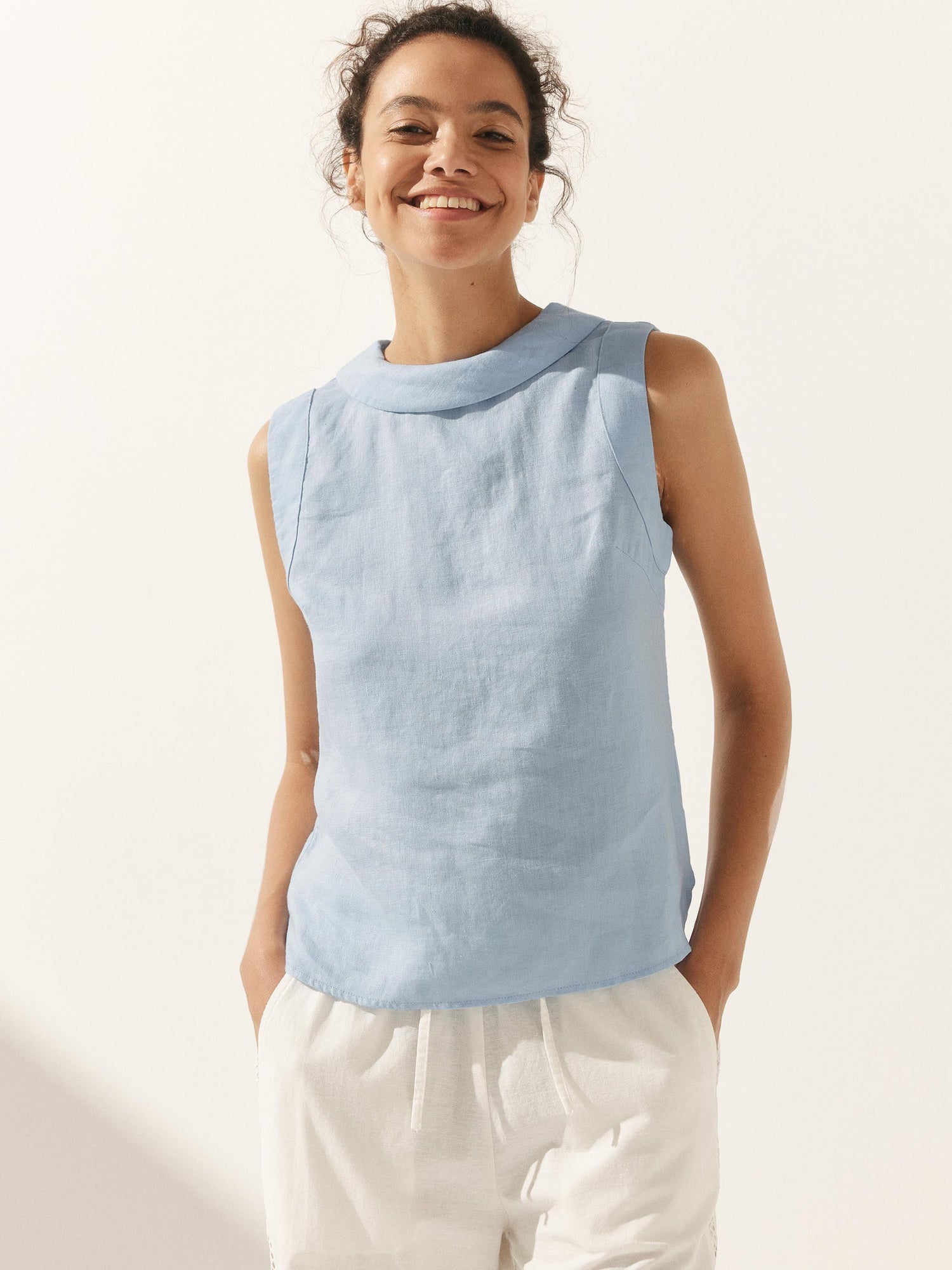 100% Linen Draped Collar Tank Top JACQUELINE by LINTICO