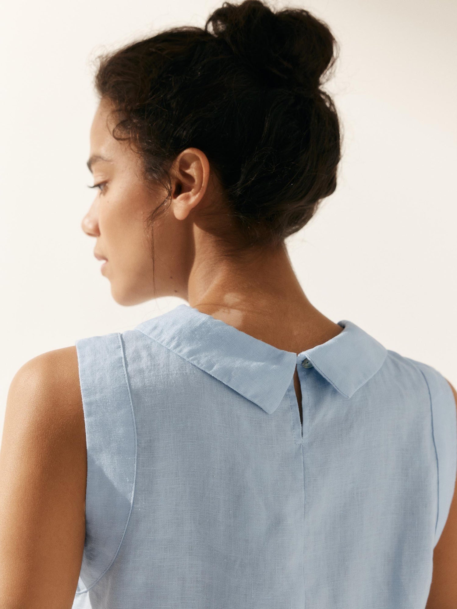 100% Linen Draped Collar Tank Top by LINTICO