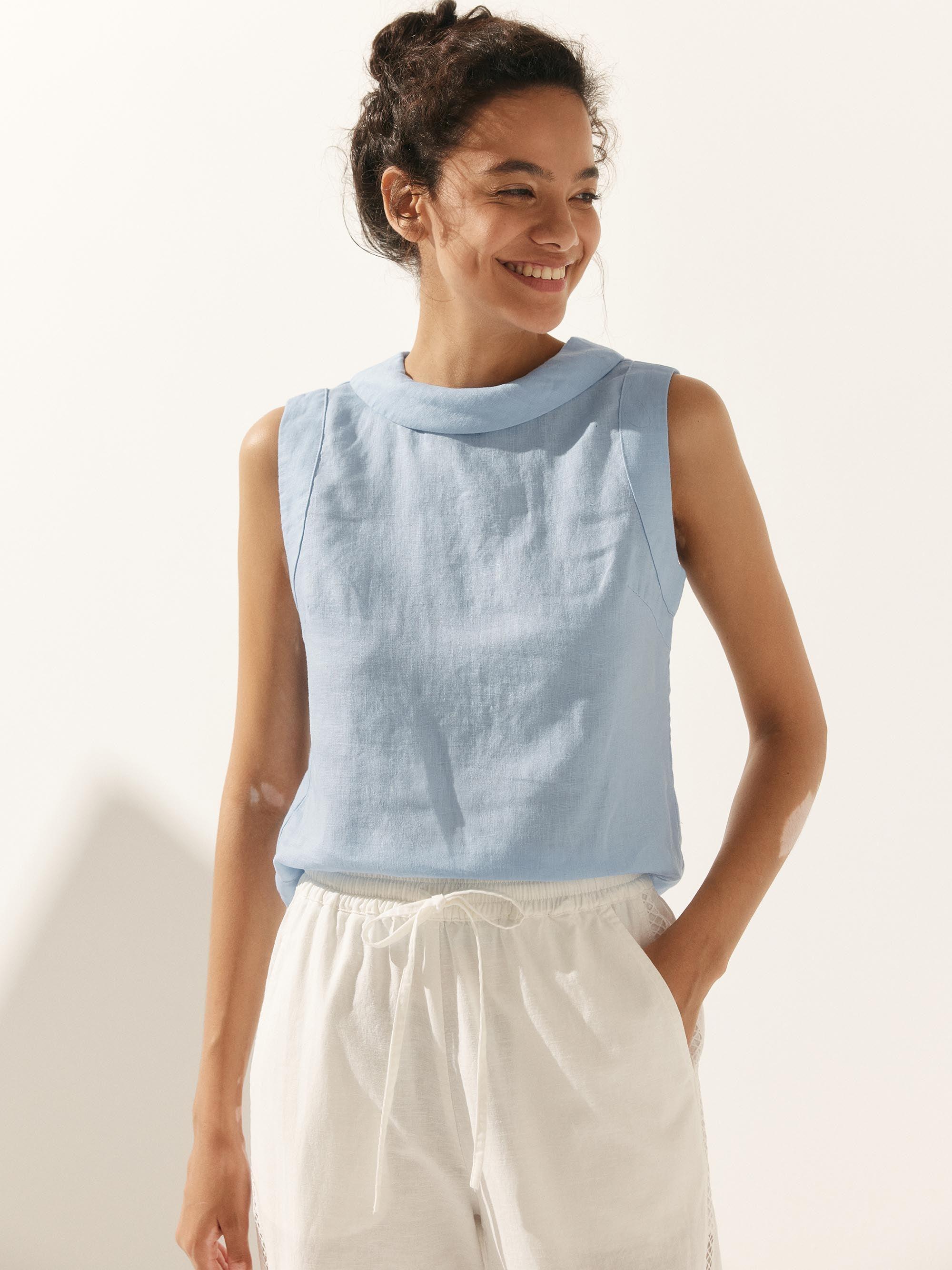 100% Linen Draped Collar Tank Top JACQUELINE by LINTICO