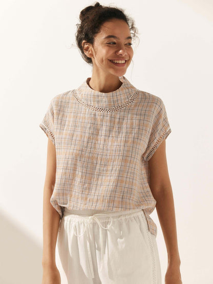 Linen Cutout Turtleneck Top QUINN by LINTICO