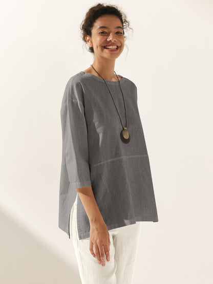 Linen White Boat Neck Oversized Top AVA by LINTICO