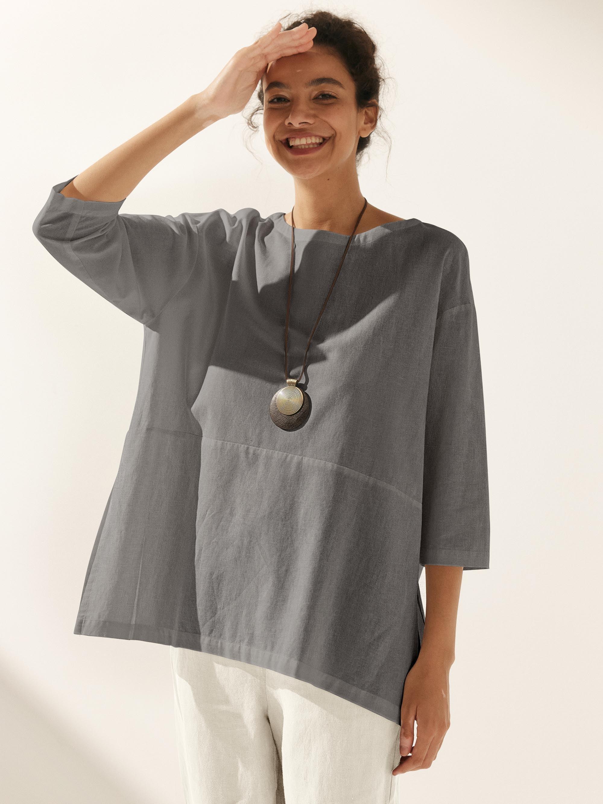 Linen White Boat Neck Oversized Top AVA by LINTICO