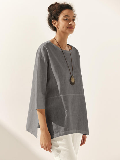 Linen White Boat Neck Oversized Top AVA by LINTICO