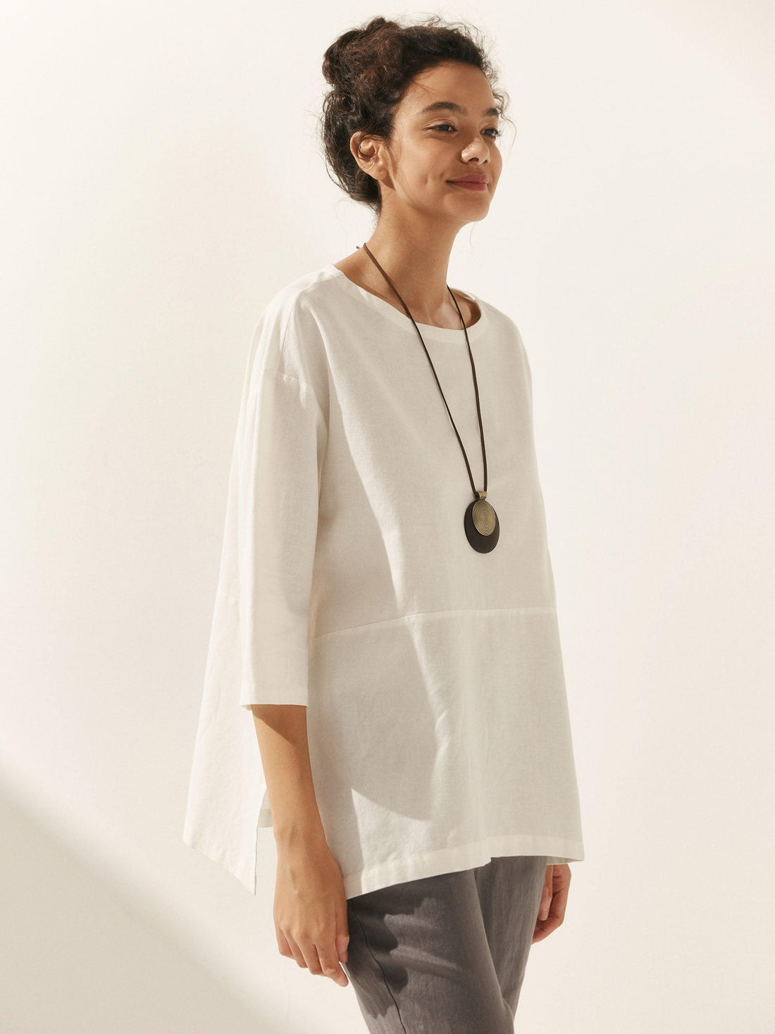 Linen White Boat Neck Oversized Top AVA by LINTICO
